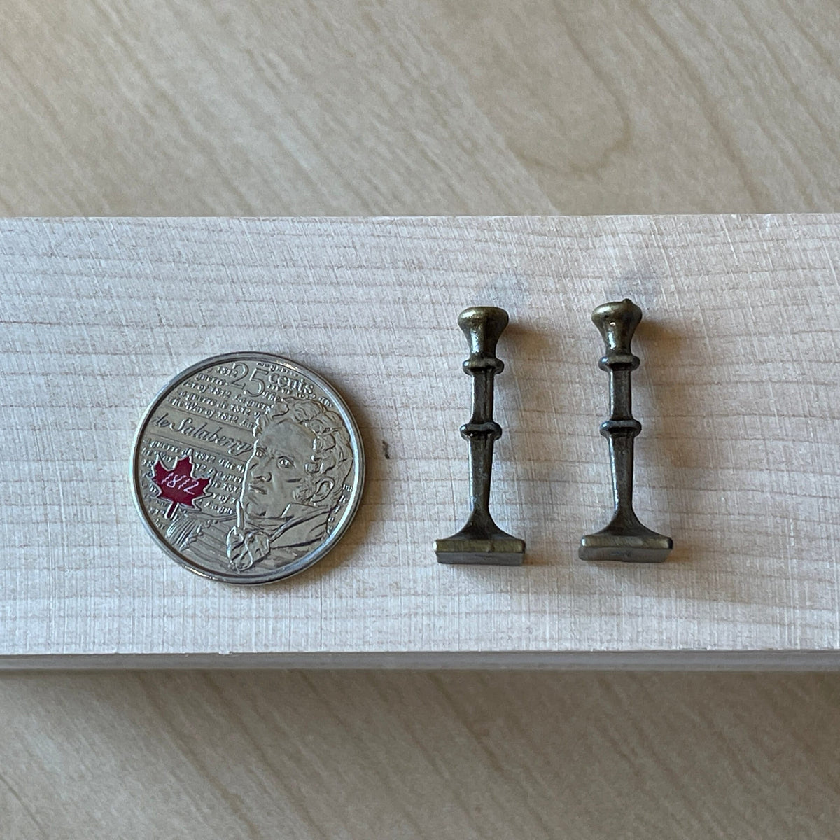 Dollhouse Candle Holders 1:12 Scale Miniature Metal Candlestick Square Base 1 Inch Tall , Set of 2 - C086