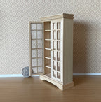 Vitrine bibliothèque miniature en bois brut à l'échelle 1:12, 2 portes vitrées, 6 étagères, 13,5 cm de hauteur, fournitures de maison de poupée DIY