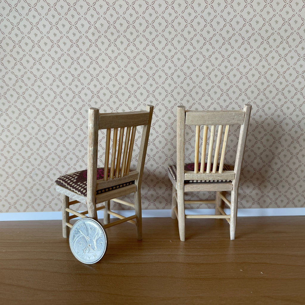 1:12 Scale Miniature Unpainted Wood Slat Back Dining Chairs with Seat Pads, Set of 2, 3-1/4 inch tall, DIY Dollhouse Supply