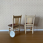 1:12 Scale Miniature Unpainted Wood Slat Back Dining Chairs with Seat Pads, Set of 2, 3-1/4 inch tall, DIY Dollhouse Supply