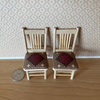 1:12 Scale Miniature Unpainted Wood Slat Back Dining Chairs with Seat Pads, Set of 2, 3-1/4 inch tall, DIY Dollhouse Supply