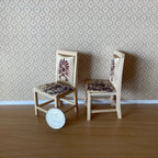 1:12 Scale Miniature Unpainted Wood Dining Chairs with Floral Seat Pads, Set of 2, 3-1/8 inch tall, DIY Dollhouse Supply