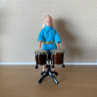 Miniature Bongo Drums with Stand , 1:12 Dollhouse Hand Drums , Two-Headed Drums - C029