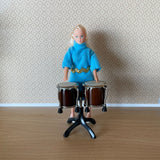 Miniature Bongo Drums with Stand , 1:12 Dollhouse Hand Drums , Two-Headed Drums - C029