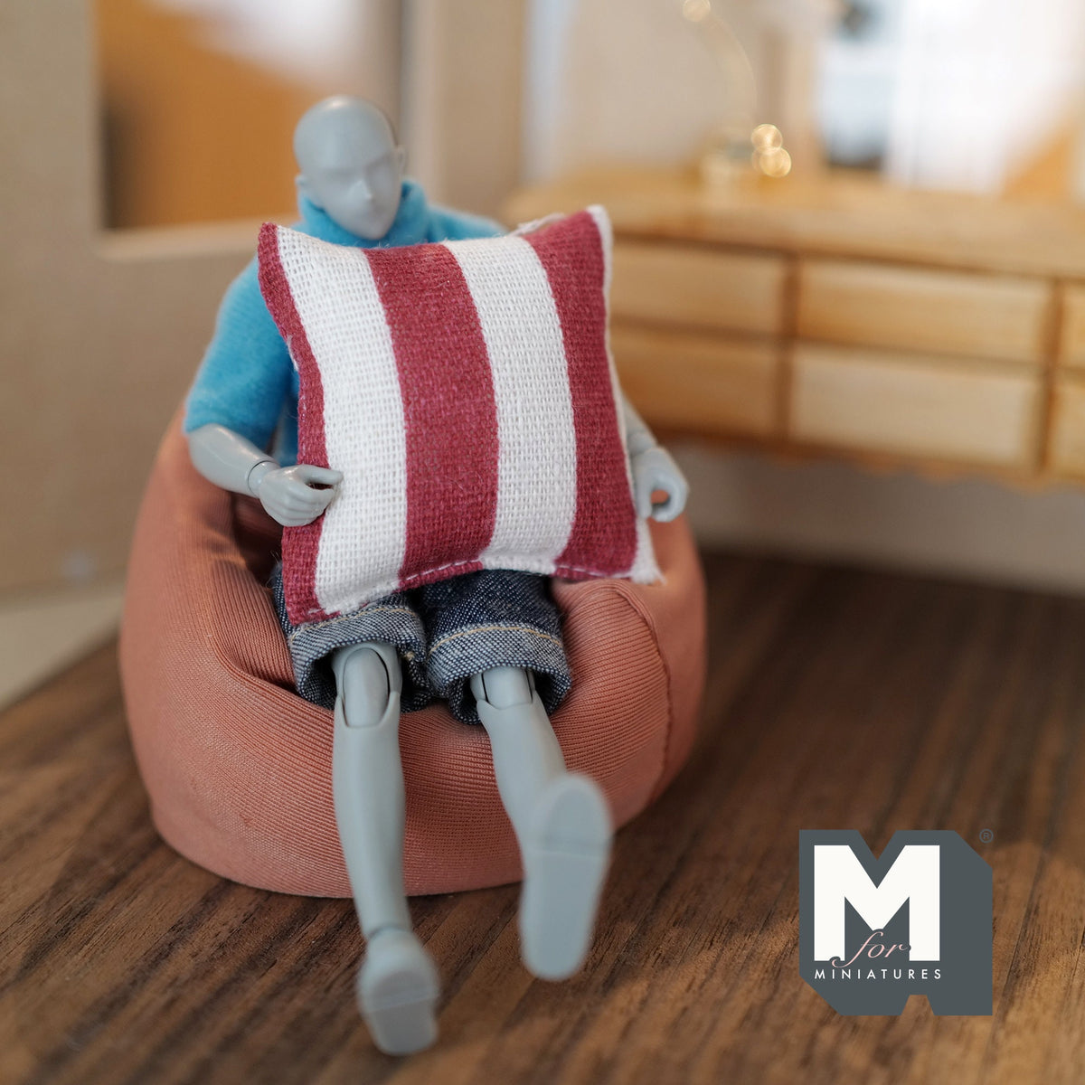1:12 Scale Miniature Striped Sofa Cushion, Large Size, 2-1/16 inch wide, DIY Dollhouse Supply (red and white)