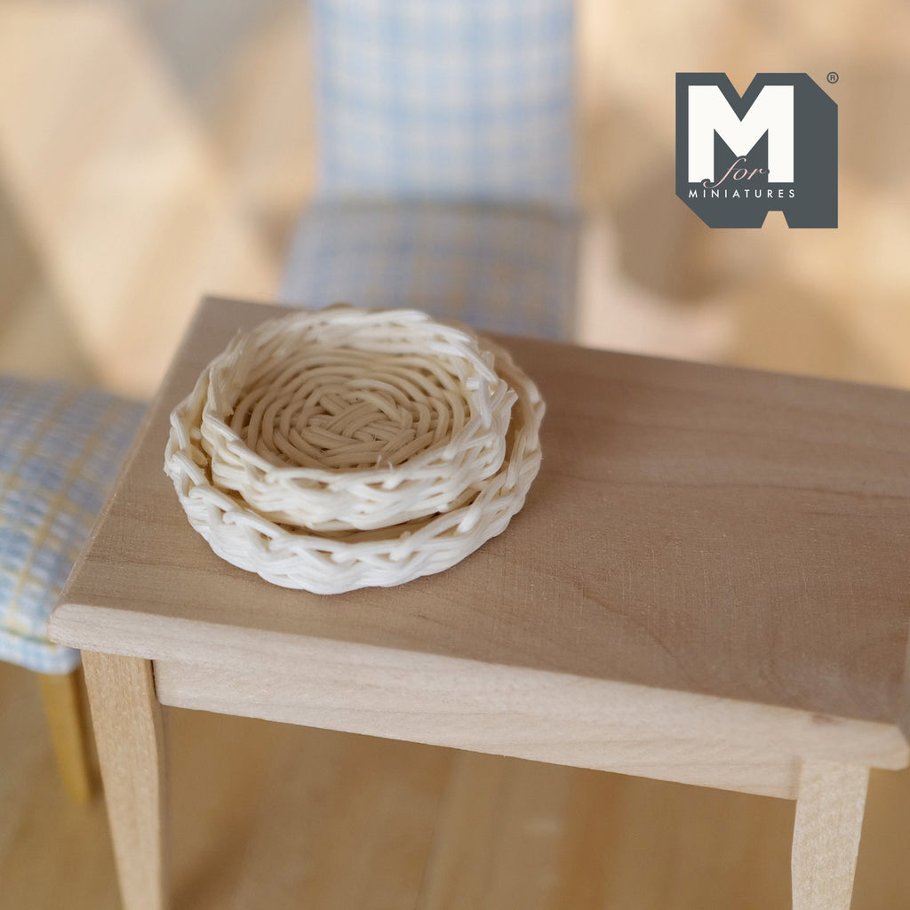1:12 Scale Miniature Woven Round Trays, Set of 2, Large and Small, 1-13/16 inch dia., DIY Dollhouse Supply (made from rope)
