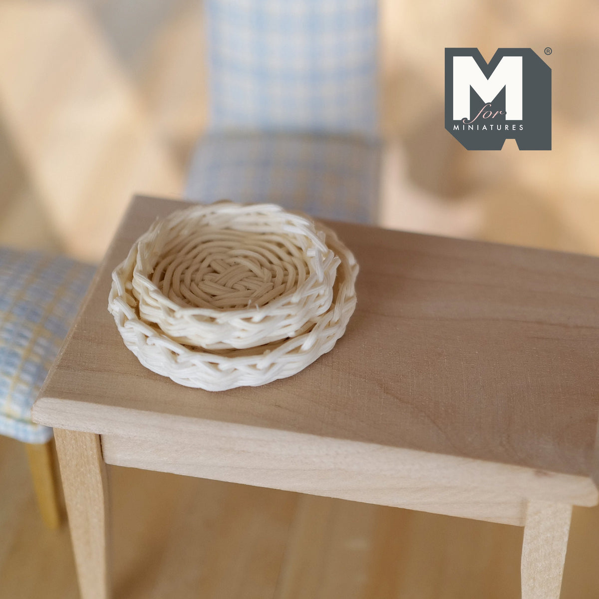 1:12 Scale Miniature Woven Round Trays, Set of 2, Large and Small, 1-13/16 inch dia., DIY Dollhouse Supply (made from rope)