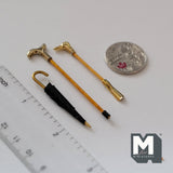 Miniature Walking Stick , Miniature Shoe Horn , Miniature Umbrella , 1:12 Scale Dollhouse Umbrella , Cane and Shoe Lifter Set of 3 - F062