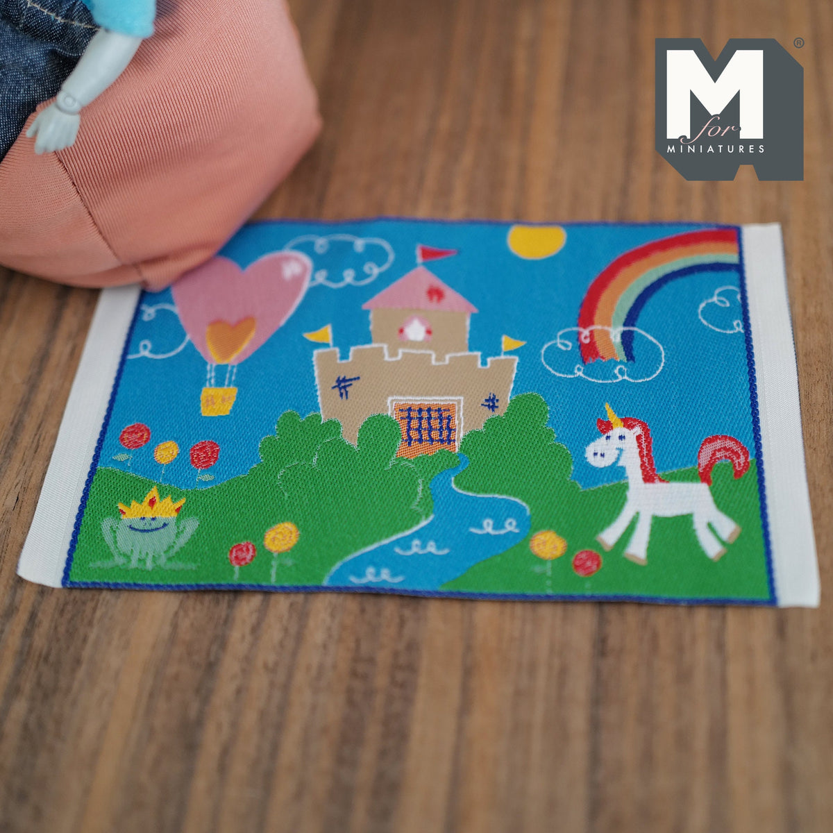 1:12 Scale Miniature Castle and Rainbow Play Mat, Printed Unicorn and Balloons, 6-1/4 inch long, DIY Dollhouse Supply