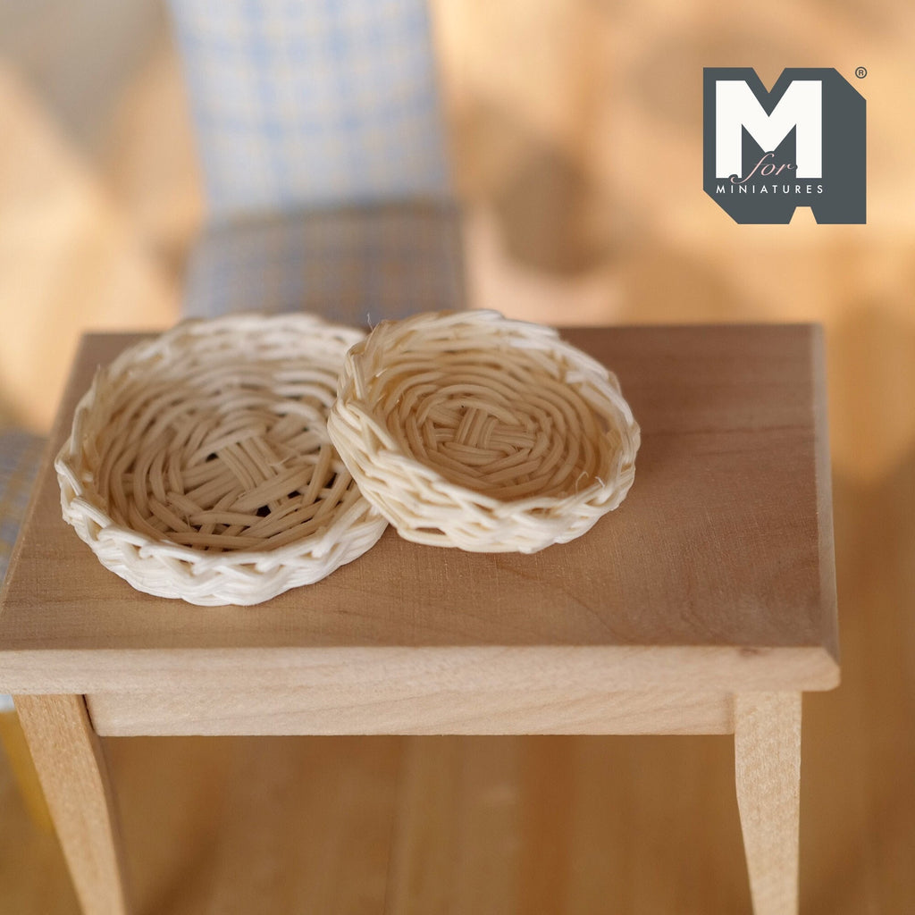 1:12 Scale Miniature Woven Round Trays, Set of 2, Large and Small, 1-13/16 inch dia., DIY Dollhouse Supply (made from rope)