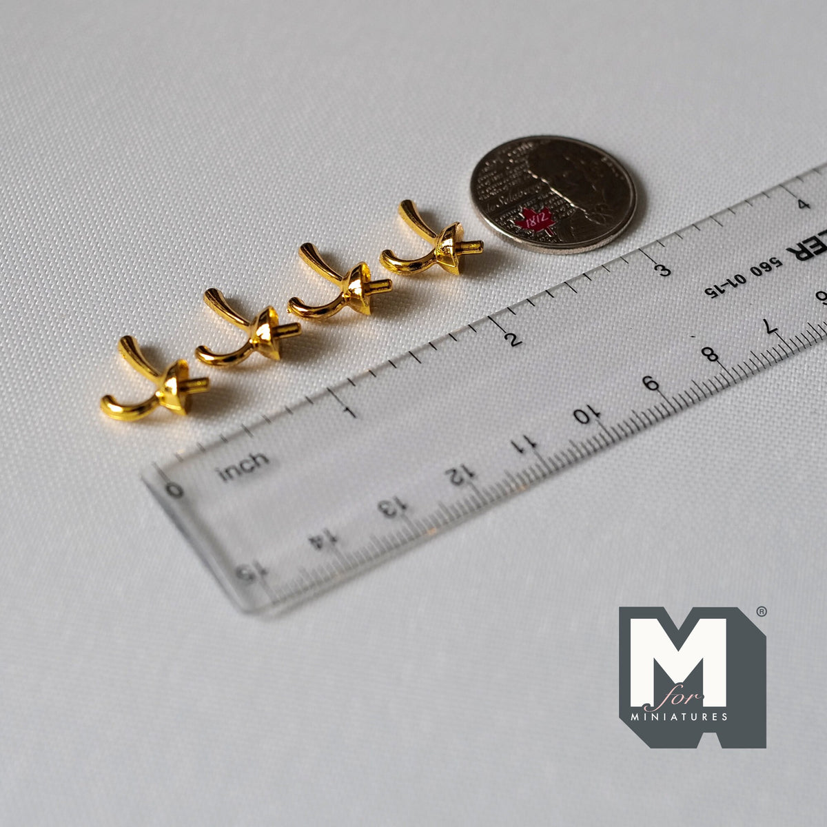 1:12 Scale Miniature Metal Coat Hooks Set of 4, Requires Mounting, 9/16 inch tall, Dollhouse Craft Supply (gold)