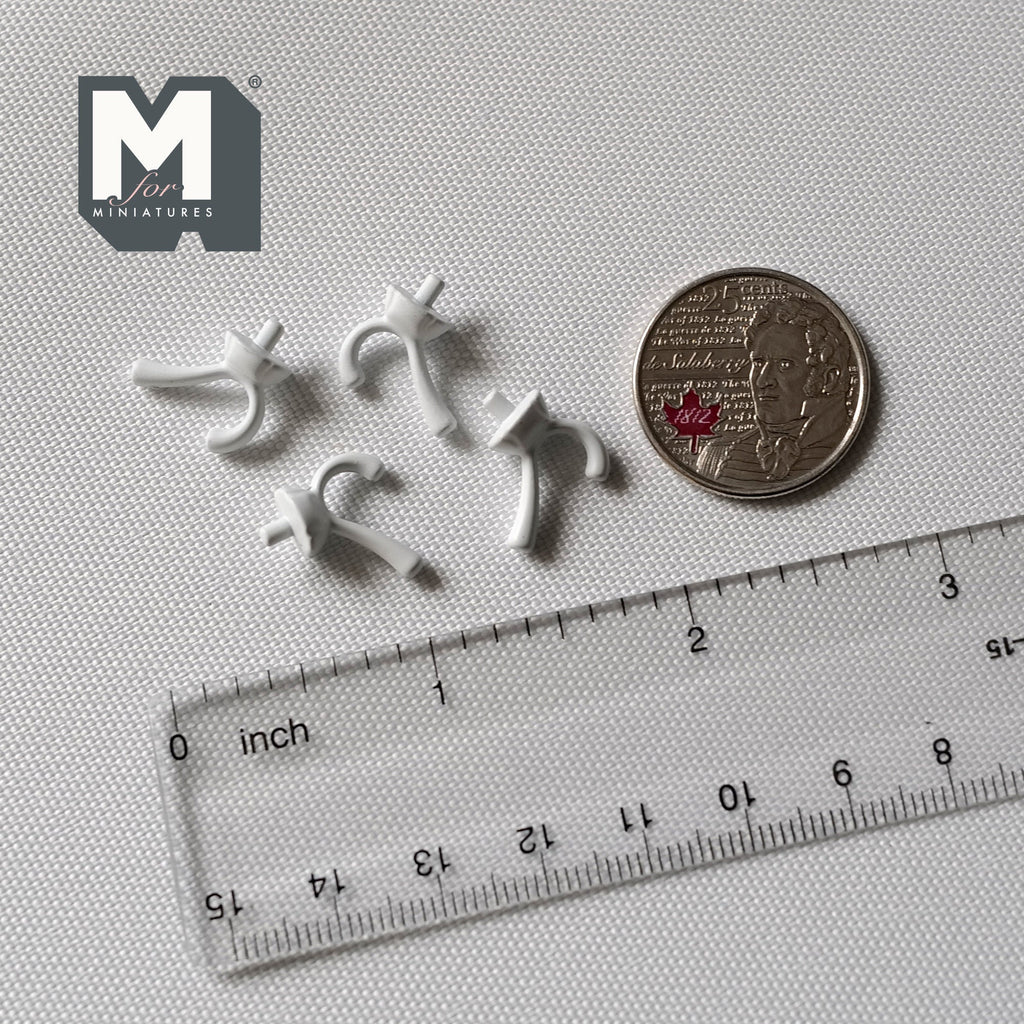 1:12 Scale Miniature Metal Single Curve Dollhouse Wall Hooks, Set of 4, 9/16 inch tall (white)