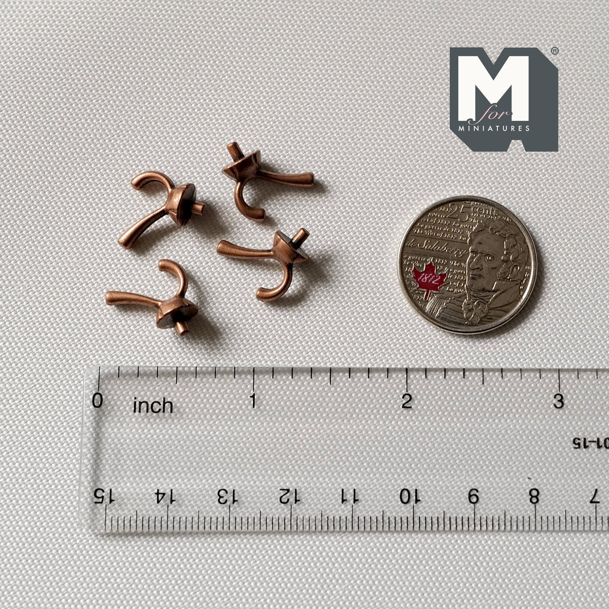 1:12 Scale Miniature Metal Dollhouse Wall Hooks, Set of 4, 9/16 inch tall (copper)