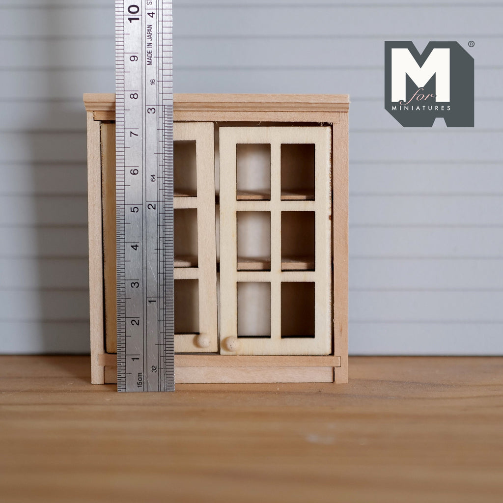 1:12 Scale Miniature Unpainted Wood Kitchen Wall Cabinet, 2 Lattice Doors, 3-1/16 inch tall, DIY Dollhouse Supply