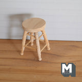 Miniature unfinished unpainted stained wooden short stool with round top 1:12 scale chair - A069