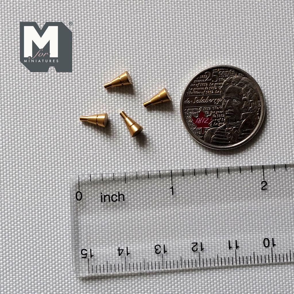 1:12 Scale Miniature Brass Round Tapered Dollhouse Cabinet Knobs, Set of 4, 1/8 inch dia.