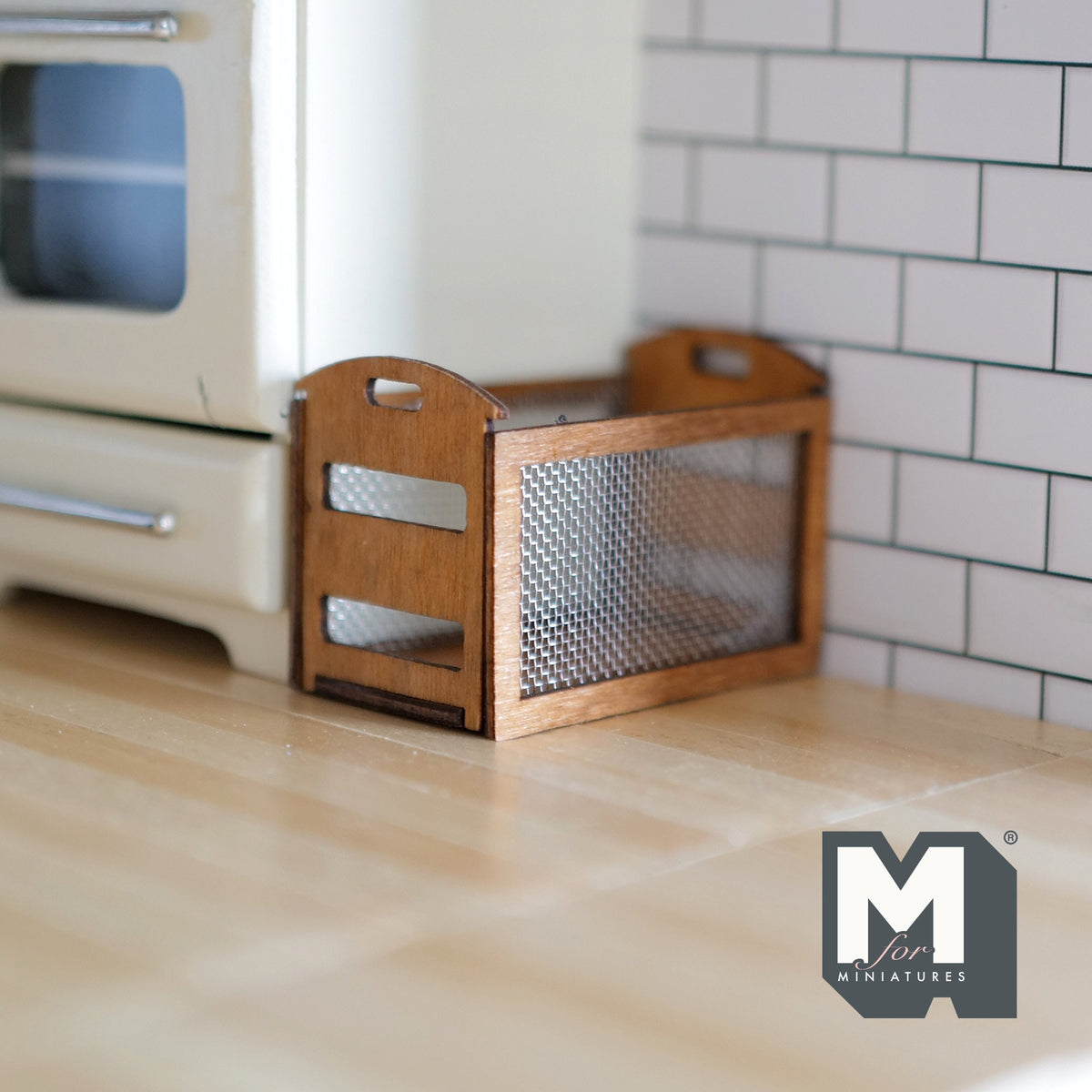 1:12 Scale Miniature Wood Frame Storage Basket with Mesh Sides, 1-1/4 inch tall, DIY Dollhouse Supply