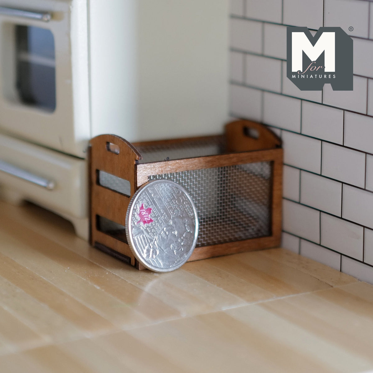 1:12 Scale Miniature Wood Frame Storage Basket with Mesh Sides, 1-1/4 inch tall, DIY Dollhouse Supply