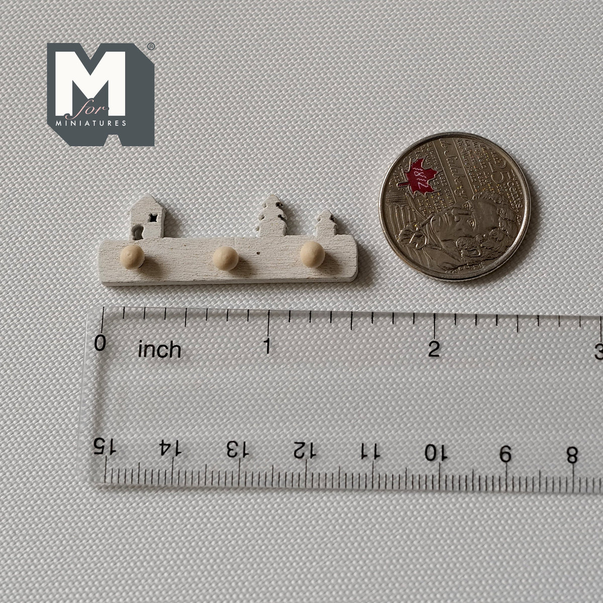 1:12 Scale Miniature Cottage Style Hat and Coat Rack, 3 Pegs, 1-9/16 inch wide, DIY Dollhouse Supply (white)