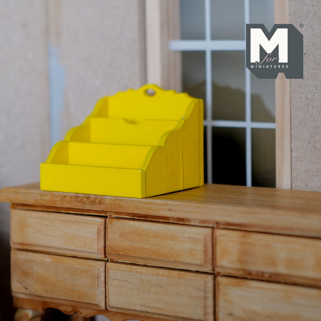 1:12 Scale Miniature Wood Mail Holder, 3 Slots, 1-3/4 inch wide, DIY Dollhouse Supply (yellow)
