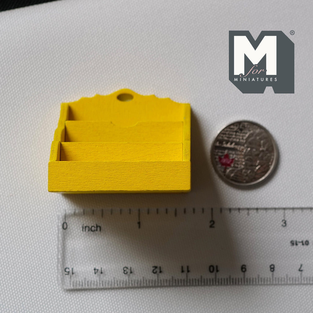 1:12 Scale Miniature Wood Mail Holder, 3 Slots, 1-3/4 inch wide, DIY Dollhouse Supply (yellow)