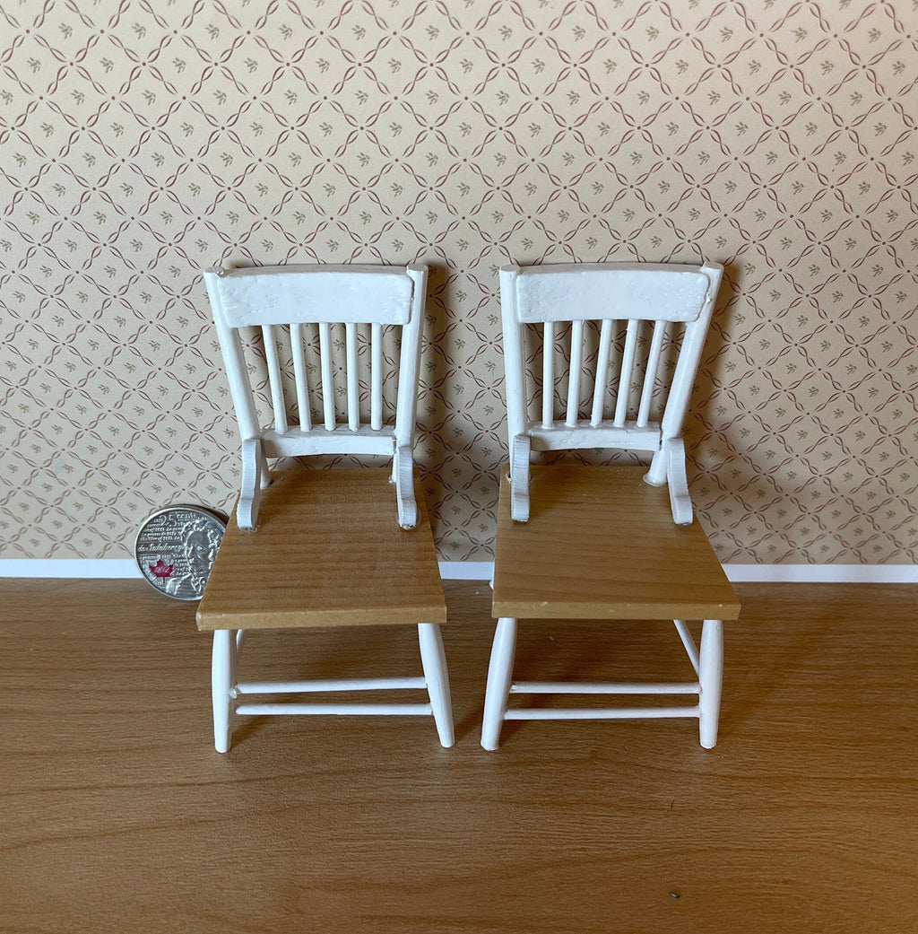 1:12 Scale Miniature Wood Spindle Back Dining Chairs, Set of 2, 3-5/16 inch tall, DIY Dollhouse Supply (white and brown)
