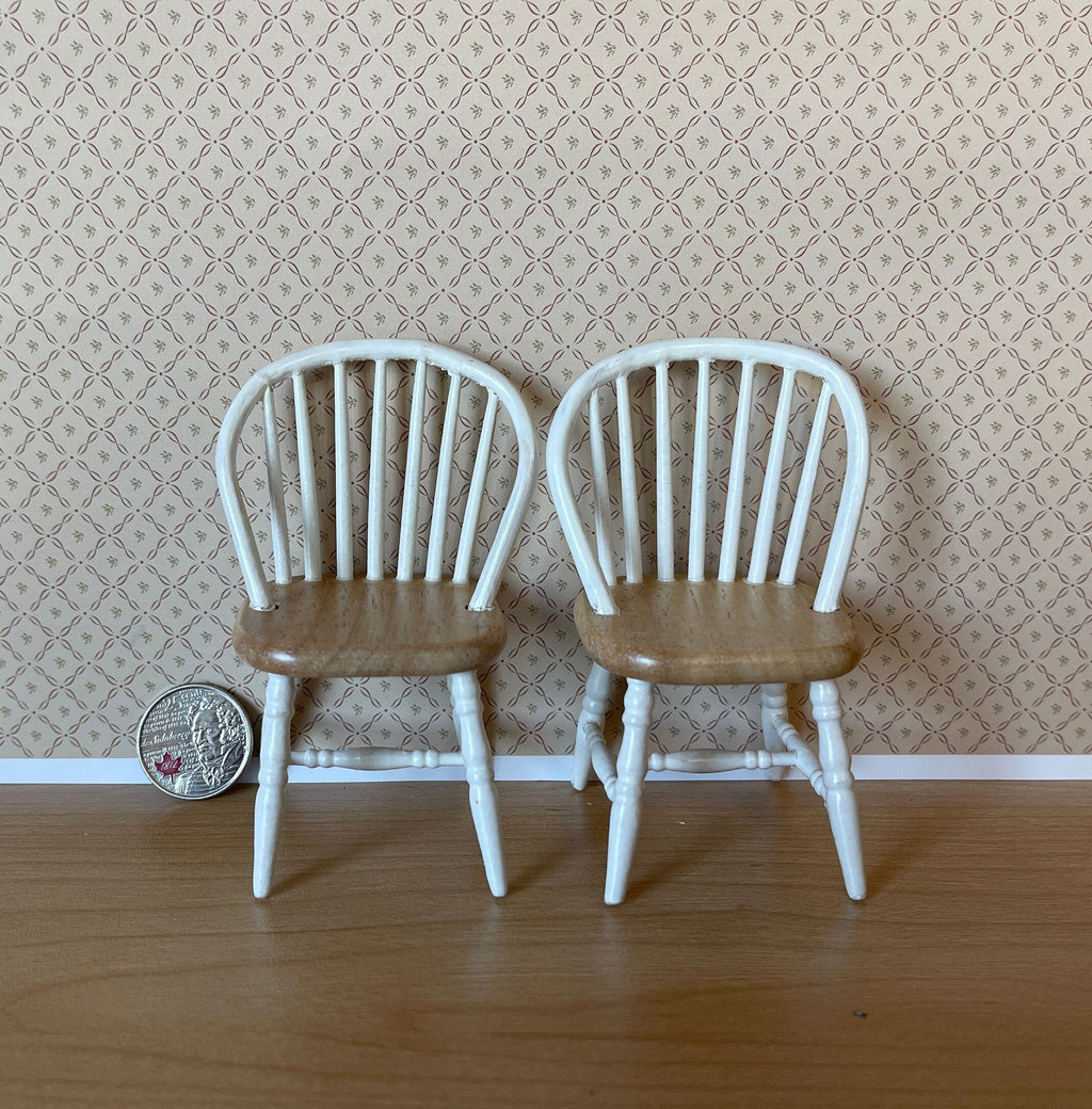 1:12 Scale Miniature Wood Windsor Spindle Back Dining Chairs, Set of 2, 3-11/16 inch tall, DIY Dollhouse Supply (white)