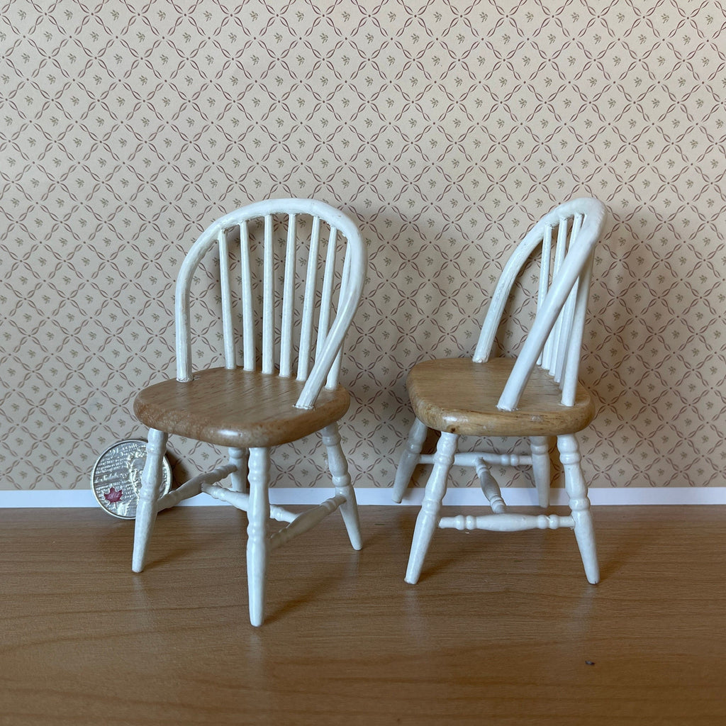 1:12 Scale Miniature Wood Windsor Spindle Back Dining Chairs, Set of 2, 3-11/16 inch tall, DIY Dollhouse Supply (white)