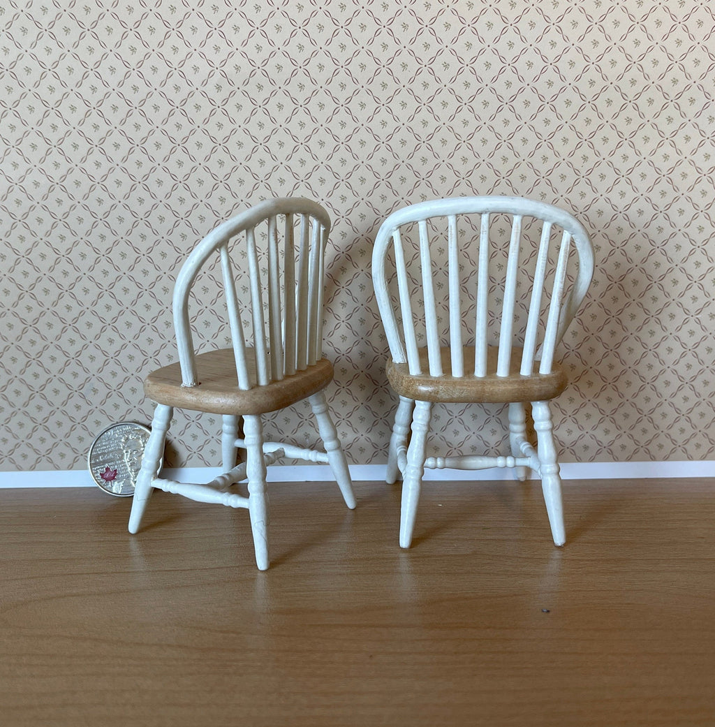 1:12 Scale Miniature Wood Windsor Spindle Back Dining Chairs, Set of 2, 3-11/16 inch tall, DIY Dollhouse Supply (white)