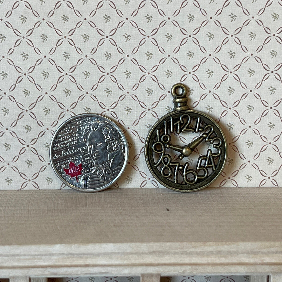 1:12 Scale Miniature Metal Wall Clock Face, Ornate Dial, 1-1/4 inch tall, DIY Dollhouse Supply (antique bronze) (non working)
