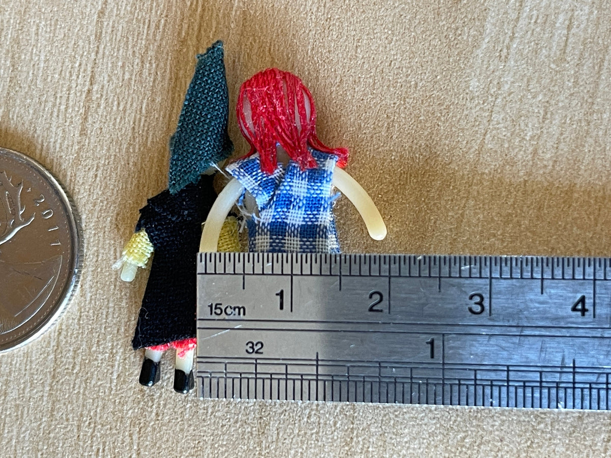 1:12 Scale Miniature Rag Dolls, Witch and Gingham Dress, Set of 2, 1-5/16 inch tall, DIY Dollhouse Supply