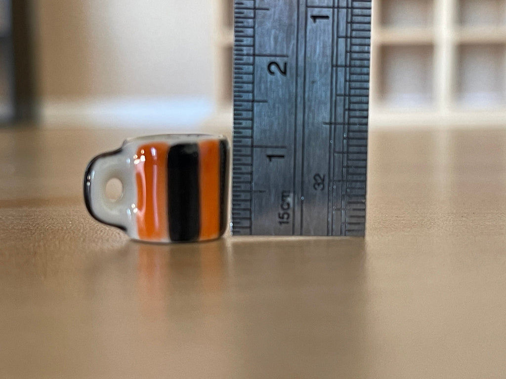 1:12 Scale Miniature Ceramic Coffee Mugs, Set of 2, 1/2 inch tall, DIY Dollhouse Supply (orange and black stripes)