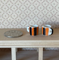 1:12 Scale Miniature Ceramic Coffee Mugs, Set of 2, 1/2 inch tall, DIY Dollhouse Supply (orange and black stripes)