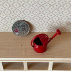 1:12 Scale Miniature Metal Watering Can with Spray Nozzle, 1 inch tall, DIY Dollhouse Supply (red)