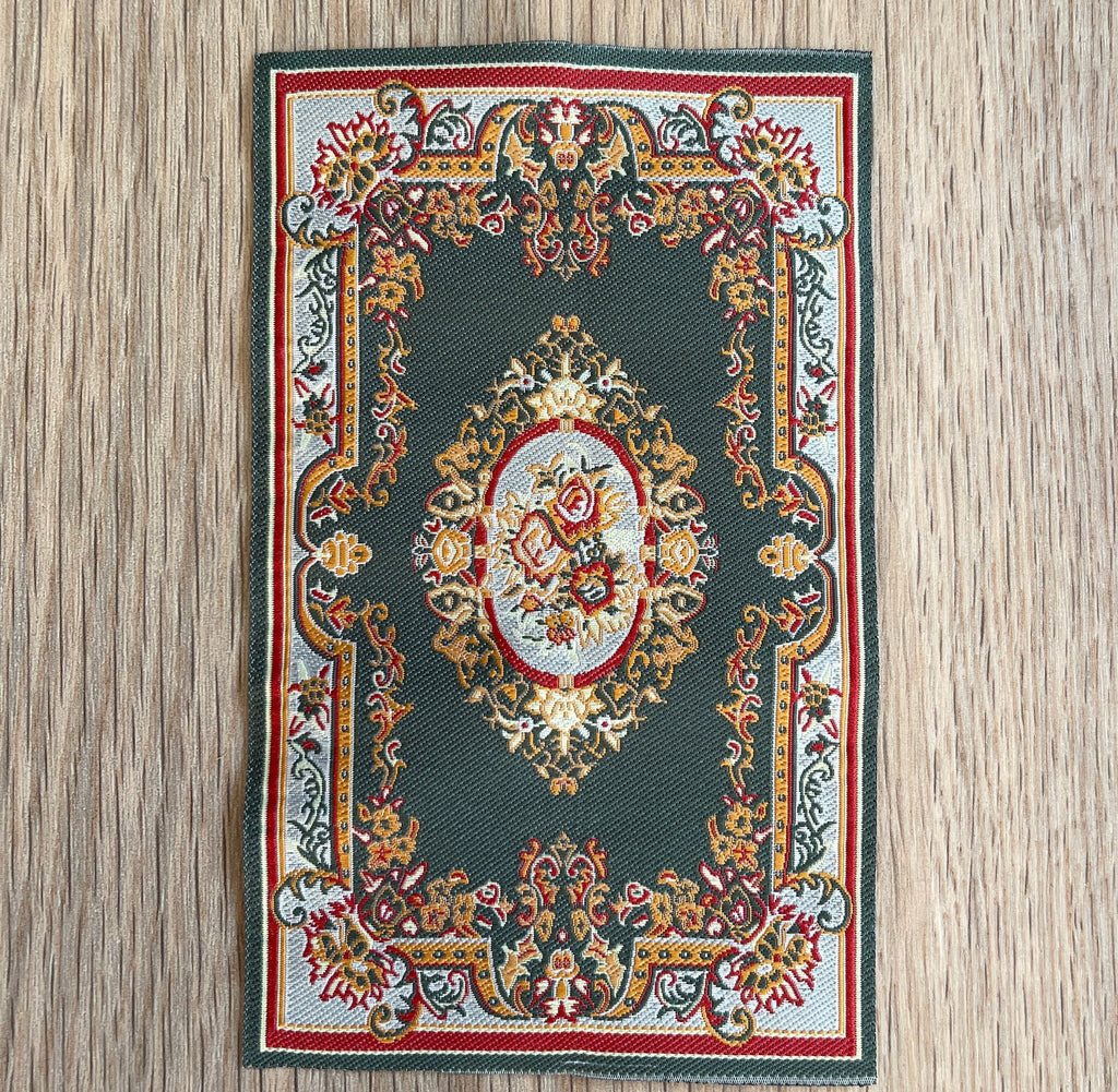 1:12 Scale Miniature Woven Area Rug with Floral Medallion, 6-1/4 x 3-7/8 inch, DIY Dollhouse Supply (green)