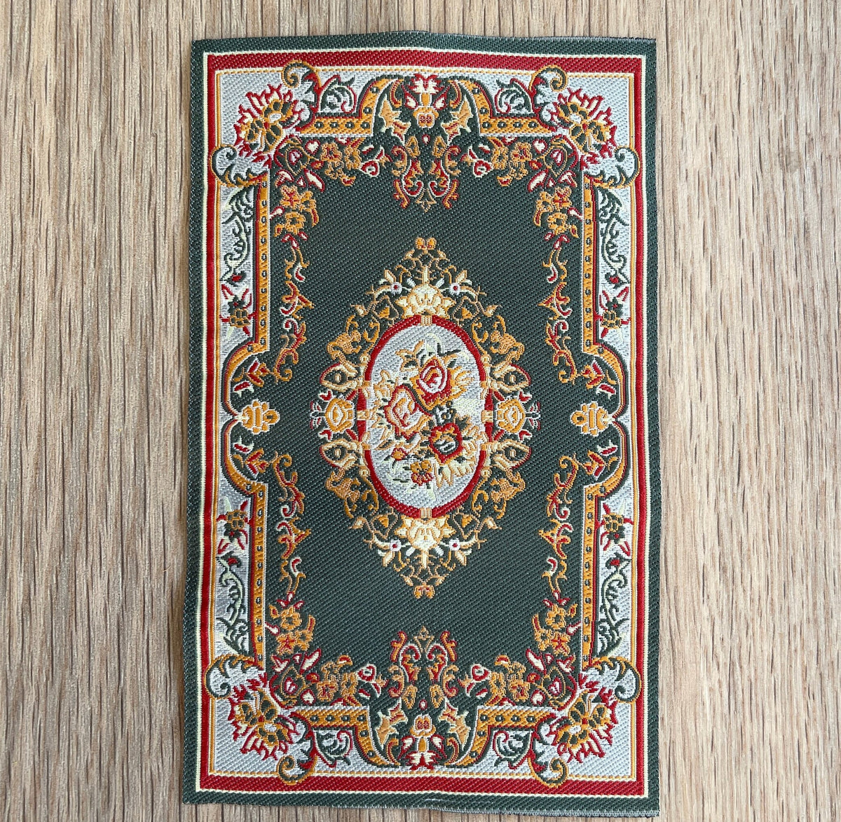 1:12 Scale Miniature Woven Area Rug with Floral Medallion, 6-1/4 x 3-7/8 inch, DIY Dollhouse Supply (green)