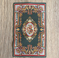 Dollhouse Victoria Style Area Rug , 1:12 Scale Miniature Carpet , Green Area Rug - D088