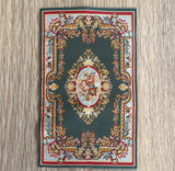 Dollhouse Victoria Style Area Rug , 1:12 Scale Miniature Carpet , Green Area Rug - D088