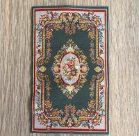 Dollhouse Victoria Style Area Rug , 1:12 Scale Miniature Carpet , Green Area Rug - Z10