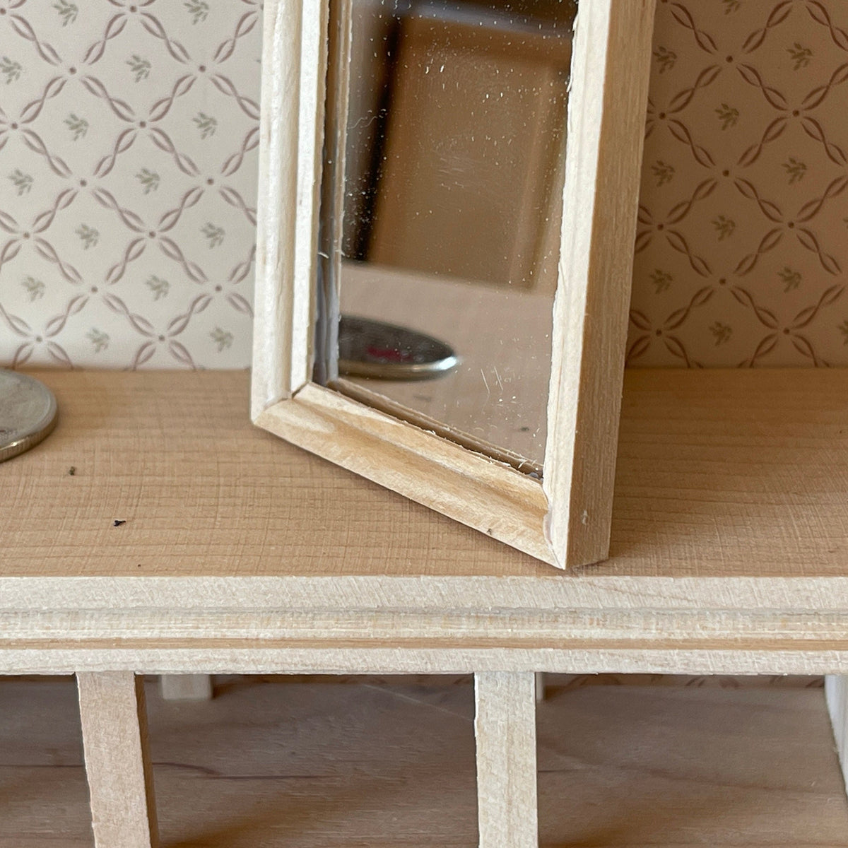 1:12 Scale Miniature Unpainted Wood Floor Mirror, Rectangular, 4-7/16 inch tall, DIY Dollhouse Supply