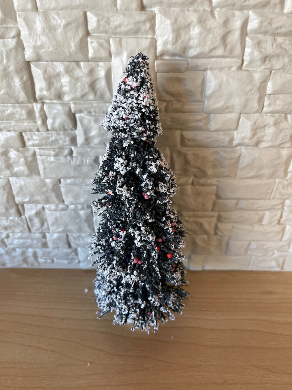 Miniature Snowy Pine Tree with Base Dollhouse Garden Tree , Fairy Garden Tree (medium size) - K049