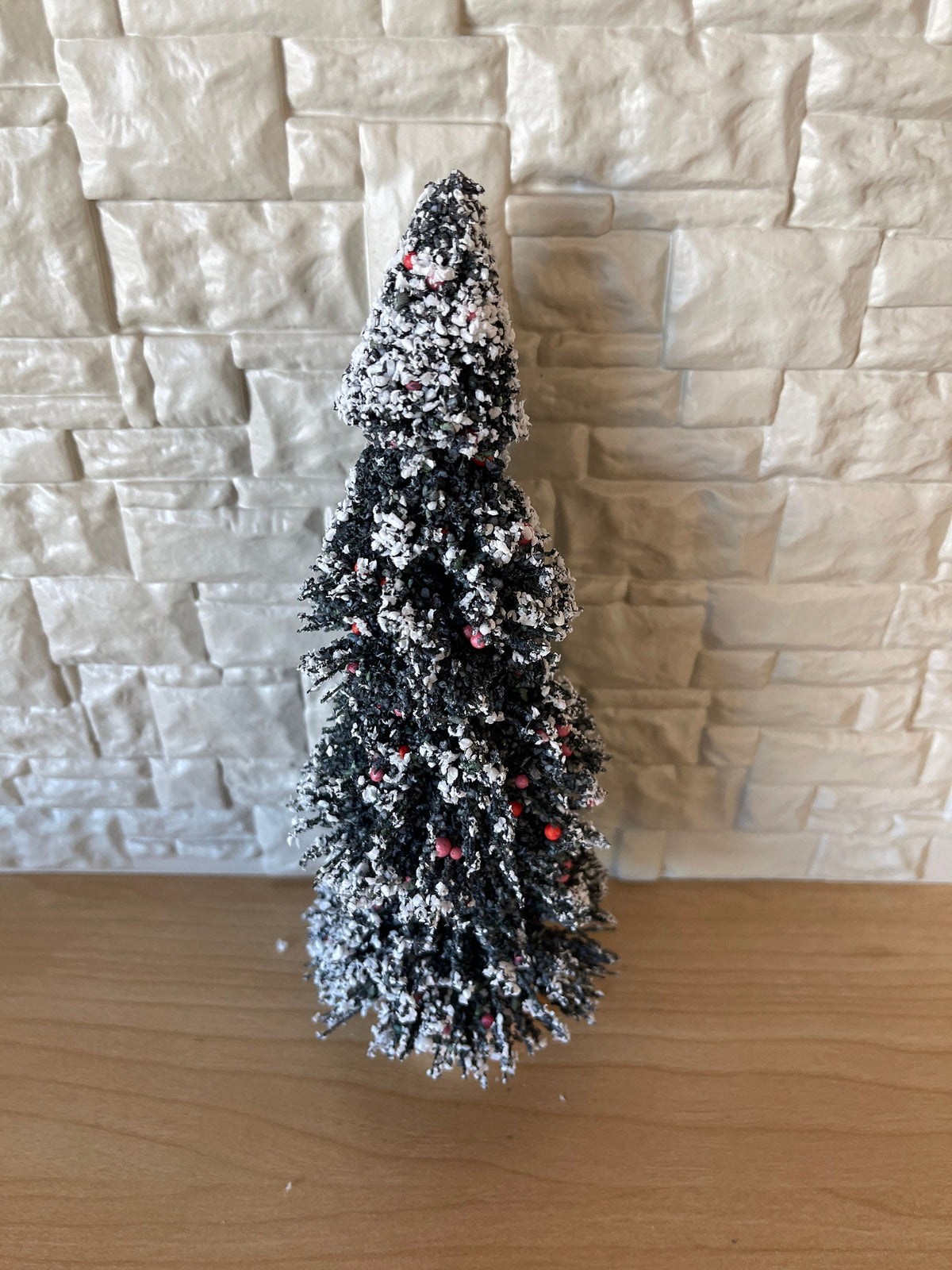 Miniature Snowy Pine Tree with Base Dollhouse Garden Tree , Fairy Garden Tree (medium size) - K049
