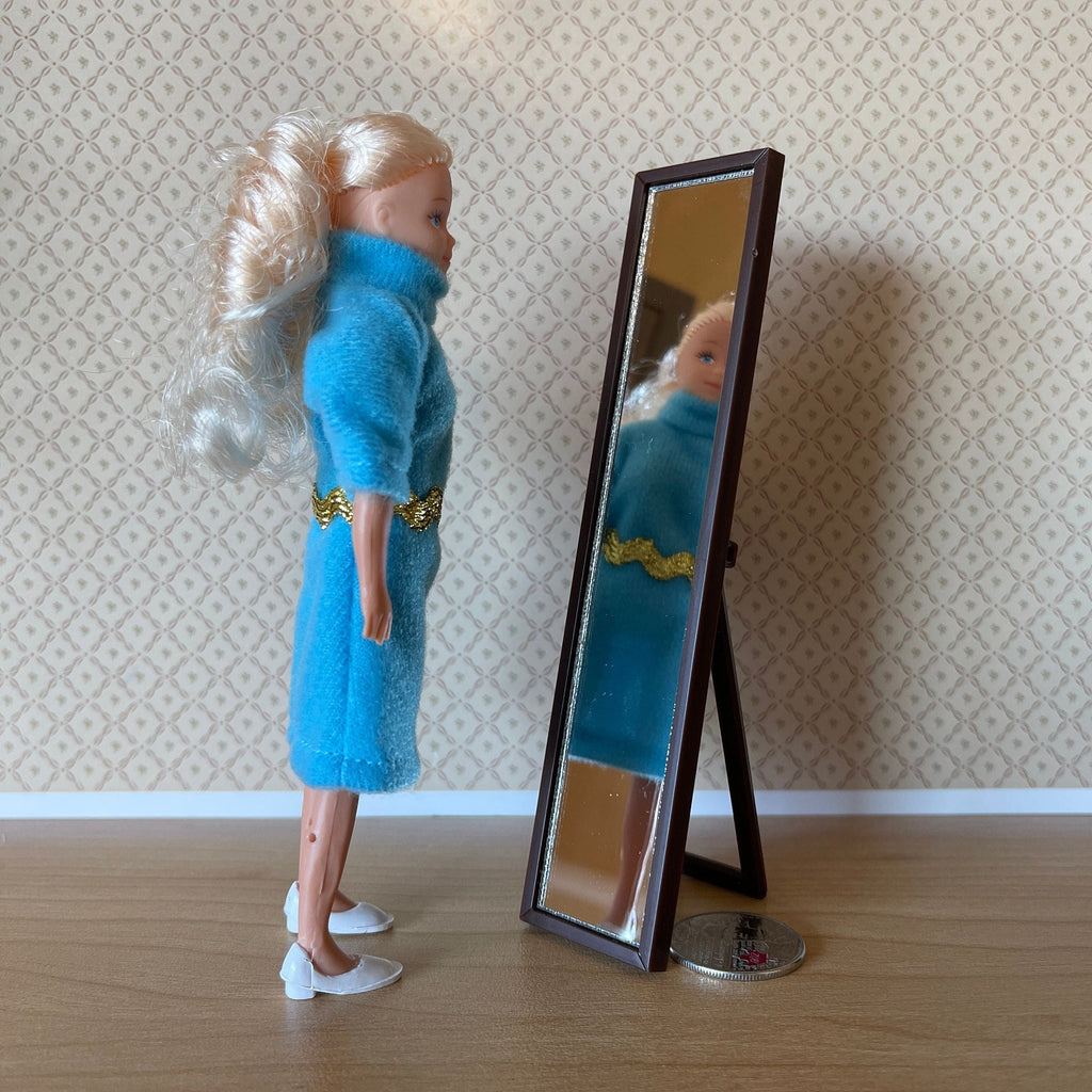 1:12 Scale Miniature Full Length Floor Mirror on Stand, 4-7/16 inch tall, DIY Dollhouse Supply (black)