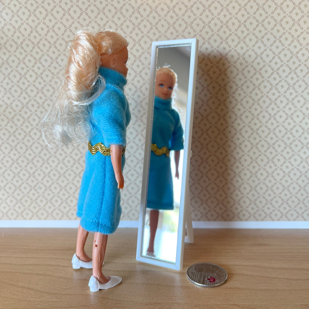 1:12 Scale Miniature Full Length Floor Mirror on Stand, 4-7/16 inch tall, DIY Dollhouse Supply (white)