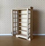 Dollhouse Unfinished Book Cabinet 1:12 Scale Unpainted Cabinet with 6 Shelves Swing Doors C009