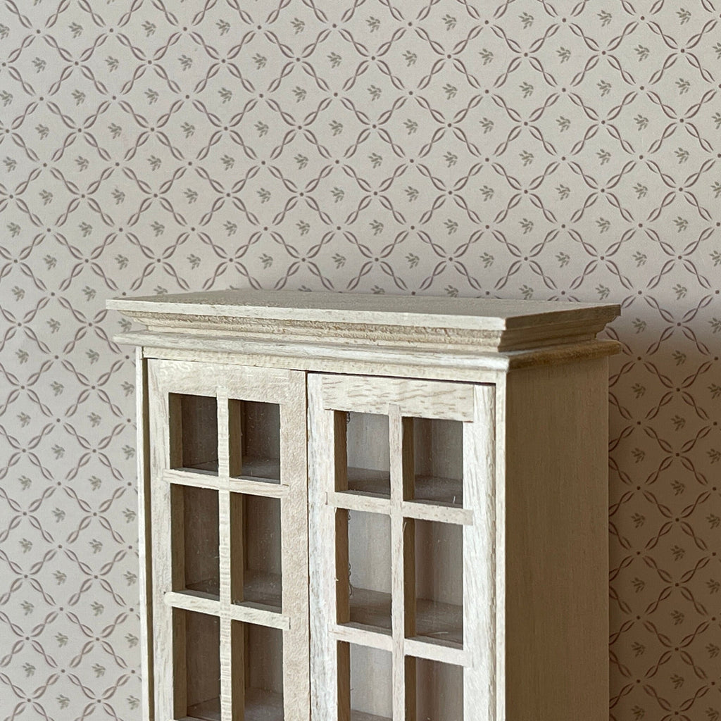 1:12 Scale Miniature Unpainted Wood Bookcase Cabinet, 2 Glazed Doors, 6 Shelves, 5-5/16 inch tall, DIY Dollhouse Supply