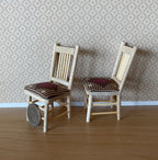 1:12 Scale Miniature Unpainted Wood Slat Back Dining Chairs with Seat Pads, Set of 2, 3-1/4 inch tall, DIY Dollhouse Supply