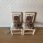 1:12 Scale Miniature Unpainted Wood Dining Chairs with Floral Seat Pads, Set of 2, 3-1/8 inch tall, DIY Dollhouse Supply
