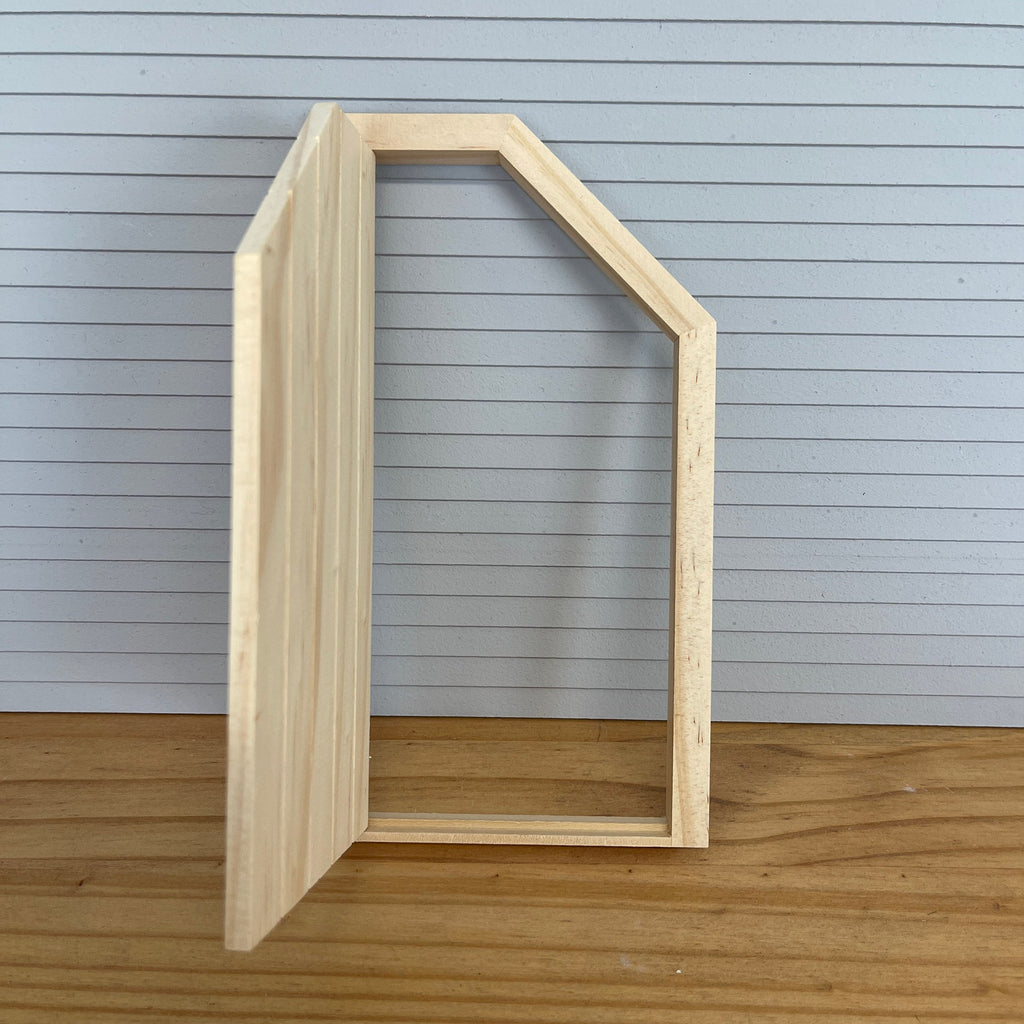 1:12 Scale Miniature Unfinished Dollhouse Under Stairs Door with Angled Top and Back Trim, 7-1/16 inch high