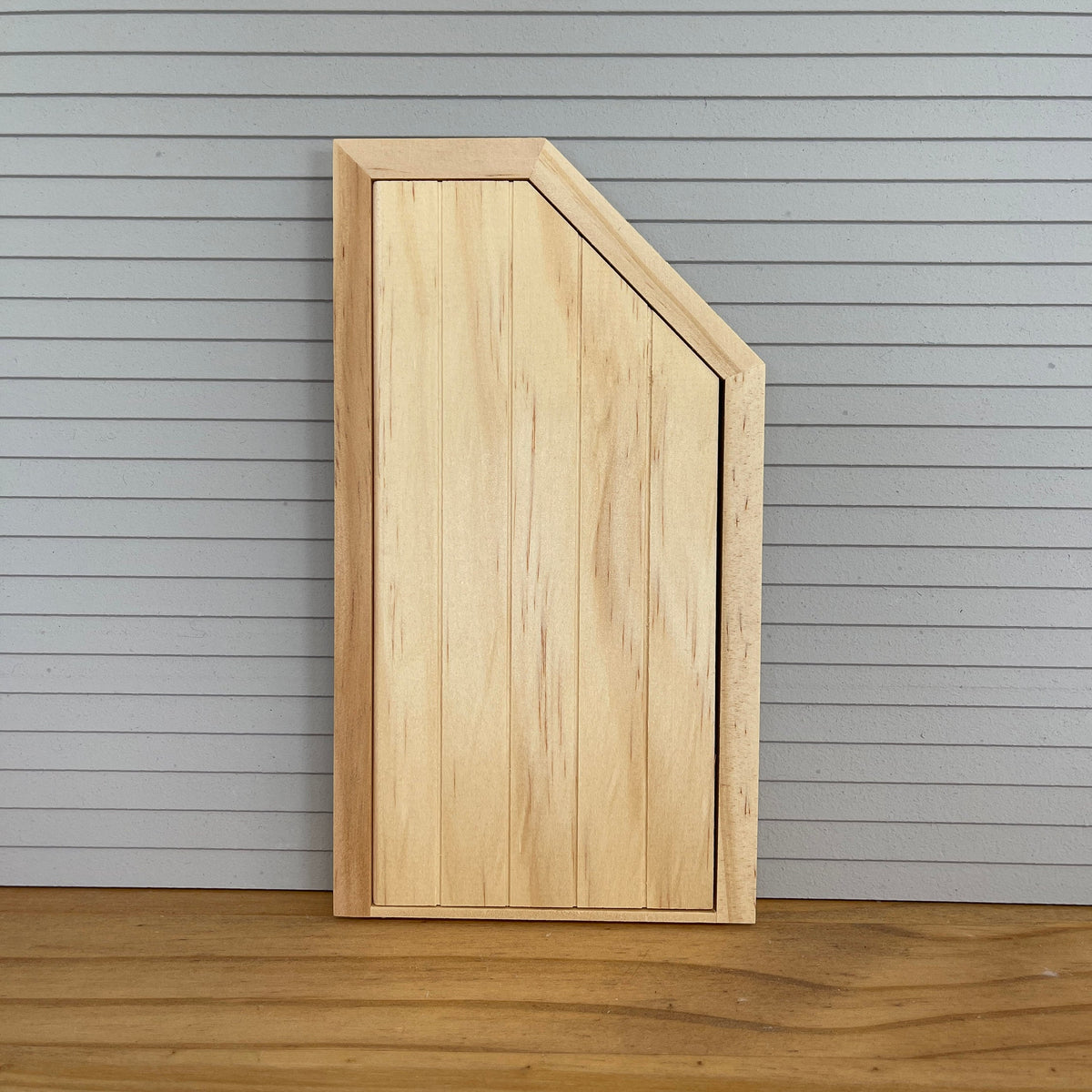 1:12 Scale Miniature Unfinished Dollhouse Under Stairs Door with Angled Top and Back Trim, 7-1/16 inch high